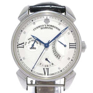 Reloj retro CUERVO Y SOBRINOS Historiador usado correa de cuero SS Power Res - Imagen 1 de 12