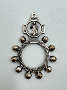 Anillo Rosario Anello Preghiera Vintage Católico Religioso Medalla Tono Plateado Dije  - Imagen 1 de 7