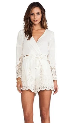 ZIMMERMANN Size 0 (AU 6) Keeper Broderie Wrap Playsuit Antique White Lace - image 1 of 4