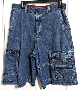 Vtg Arizona Jeans Co Mens Blue Denim Cargo Shorts Jorts Baggy Fit  Sz 34  Skater - Picture 1 of 3