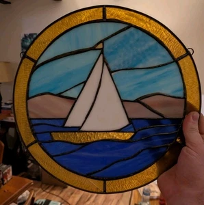 Bleigeleite handgefertigte Buntglasscheibe Segelboot - Bild 1 von 2