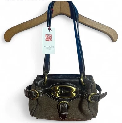 Braccialini Italy Handbag Big B Logo Brown Leather and Canvas. New, Vintage - Image 1 of 4