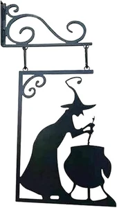 Hexe Metall Silhouette Wanddeko, Eisen Hexenkessel Wandbehang Deko - Bild 1 von 9