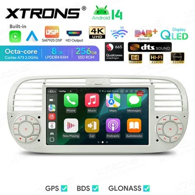 8G+256GB Für Fiat 500 Autoradio Android 14 QLED 7" HiFi CarPlay GPS Navi 4G LTE - Bild 1 von 4