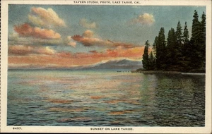 Postal de colección Lake Tahoe California vista al atardecer sin usar de los años 20 - Imagen 1 de 2