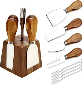 Cheese Knife Set Holder Acacia Wood Charcuterie Serving Utensils Accessories - Picture 1 of 6