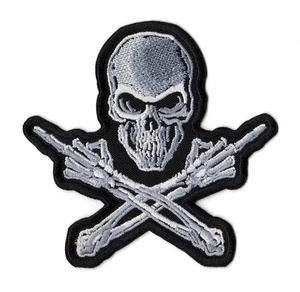 Skull Double Middle Finger Patch | Biker Motorcycle Gang Gothic Heavy Metal Logo - Picture 1 of 2