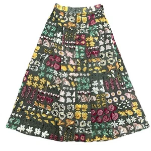 Geiger Austria Floral Summer Lightweight Wool Ankle Skirt 36 Pockets Green - Picture 1 of 12