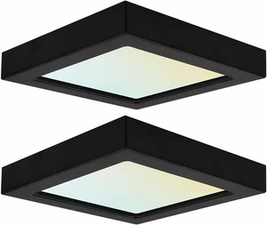 Luxrite 4 Inch Square LED Flush Mount 10W 3 CCT Dimmable Black Trim 2-Pack - Picture 1 of 7