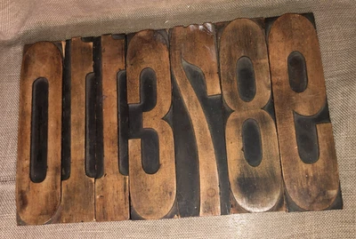 7 PCS Vintage Large 12 IN Letterpress Wood Block Printing NUMBERS poster - Image 1 of 4
