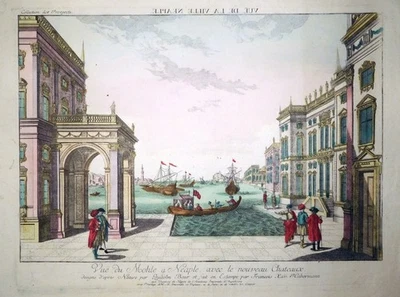 Guckkastenblatt, Hafen in Neapel, J.W. Baur/ F.X. Habermann, ~1780, Akademie - Bild 1 von 4