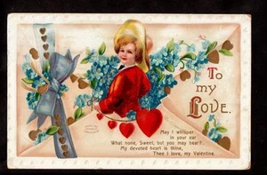 1910 garre signed clapsaddle child forget me nots valentine's day postcard - Picture 1 of 1