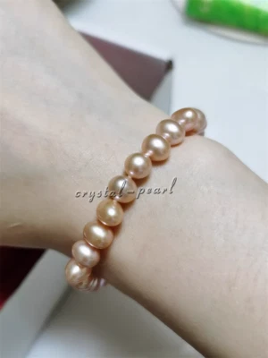 Brazalete de perlas ROSADAS 7,5-8" 10-9 MM AAA del Mar del Sur broche de oro amarillo de 14 k Foto 1 de 3