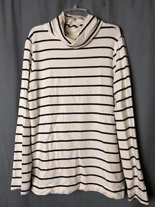 A NEW DAY Ivory Black Stripe Women's Long Sleeve Soft Turtleneck Top Blouse Sz S - Picture 1 of 16