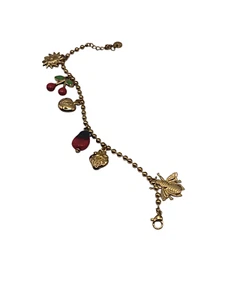bracciale da donna acciaio inox braccialetto charms coccinella e ciliegine - Foto 1 di 3