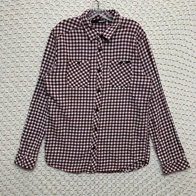 Rusty Shirt Mens Large Burgundy/white Flannel Long Sleeve Button Up 100%Cotton - Image 1 of 4