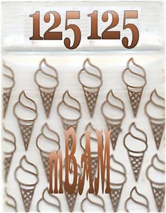 100 PACK BROWN ICE CREAM CONES 125125 Apple Zip Baggies 1.25X1.25" Mini Bags - Picture 1 of 12