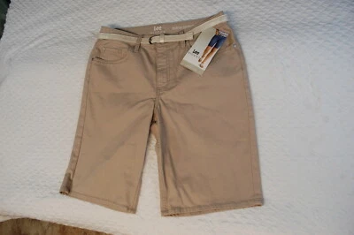 SHORTS BERMUDAS DE TIRO MEDIO para mujer beige topo DENIM SUAVE ELÁSTICO con cinturón TALLA 22 Foto 1 de 2
