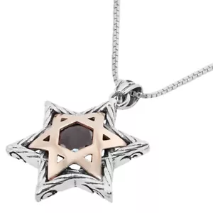 Magen David mit Granatstein Silber 925 Gold 9K jüdischer Schmuck Judaica Geschenk - Bild 1 von 4