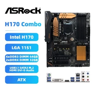 ASRock H170 COMBO Motherboard ATX Intel H170 LGA1151 DDR3/DDR4 SATA3 HDMI Audio - Picture 1 of 8
