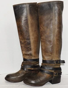 Botas de Vaquera FREEBIRD BY STEVEN Aspen Cadena Cuero Marrón Altas Hasta la Rodilla Talla 8 - Imagen 1 de 6