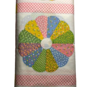 Vintage Spring Cheater Quilt Dresden Plate Pastel Flower Gingham 45"x20' (6.6y) - Picture 1 of 5