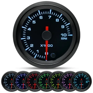 2" 52mm Black Universal Car Auto Tachometer Gauge 0-10000RPM 7 Colors LED - Picture 1 of 18