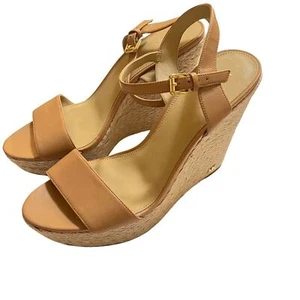 Michael Kors Kristy Leather Tan Wedge Open Toe Espadrille Sandals Size 11 - Picture 1 of 10