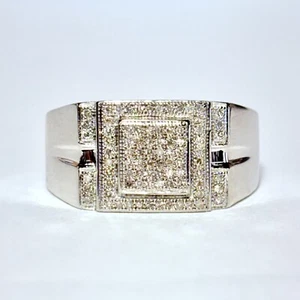GG Certified 14K White Gold 0.42ctw Diamond Size 9.75 Men's Signet Ring 4.8g - Picture 1 of 10