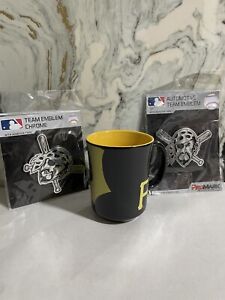 Official MLB Pittsburgh Pirates reflective mug & (2) Chrome Pirates Emblems