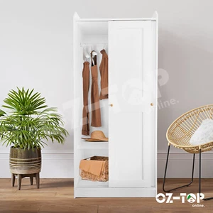Wardrobe Bedroom Clothes Storage Cabinet Organiser 2 Sliding Door Clothes Garmen - Picture 1 of 9