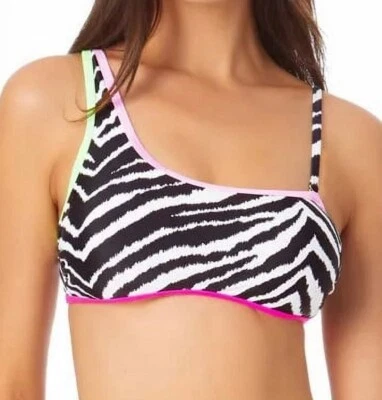 California Waves BLACK WHITE Juniors Printed Asymmetric Bikini Top, XL - Image 1 of 4