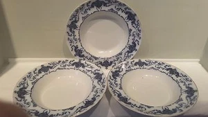A Set of Three Wilkinson LTD Flow Blue 10" Rimmed Soup Bowls - Picture 1 of 12
