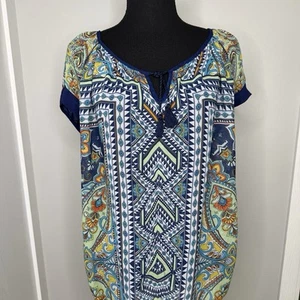Blusa geométrica Hannah para mujer 2X boho cachemira escote borla - Imagen 1 de 9