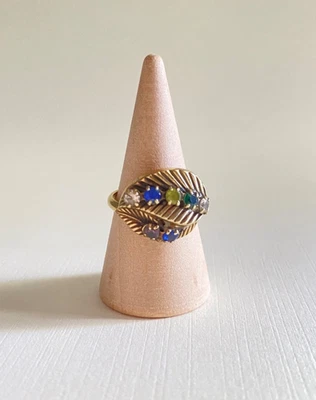 Size 7.5 Vtg Sarah Coventry Leaf Multi Color Stones Gold Tone Ring - Image 1 of 4