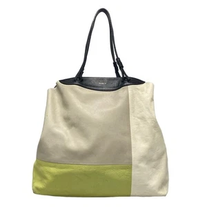 Auth FURLA - Beige Gray-Beige Yellow Leather Tote Bag - Picture 1 of 11