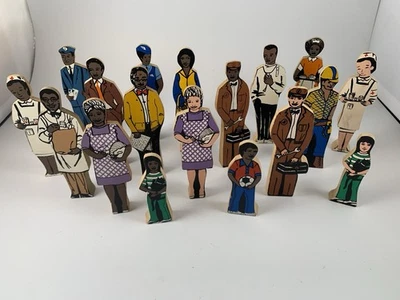 Lote 18 Figuras Vintage Guidecraft Madera Boñas Carrera Mecánico Hombres Mujeres Niño Foto 1 de 3
