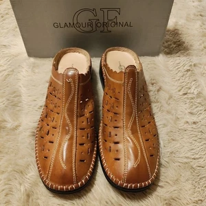 Glamour Original hellbraune Damen-Lederslipper Größe 10B im Karton - Bild 1 von 8