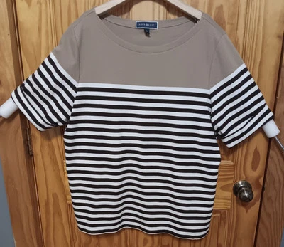 (3X-13) Karen Scott Womens T Shirt Top 3X Brown Stripe Boat Neck Cuff Sleeve  - Image 1 of 4