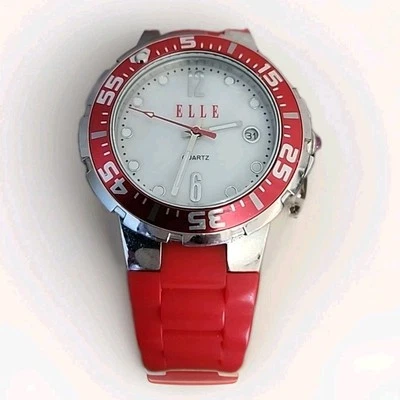 Elle | Women's Watch - 39mm Red Silver Tone Date White Dial | HTF Fashion Cute - Image 1 of 4