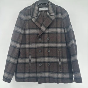 MARC NEW YORK ANDREW MARC Double Breasted Coat Men's XL Plaid Brown Wool Blend - Picture 1 of 8