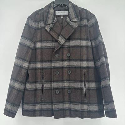 MARC NEW YORK ANDREW MARC Double Breasted Coat Men's XL Plaid Brown Wool Blend - Image 1 of 4