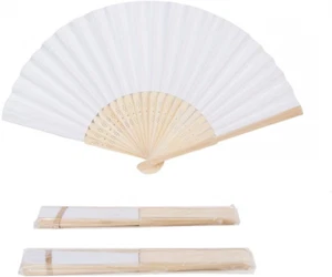 Sepwedd 50pcs White Paper Hand Fan Bamboo Folding Handheld - Picture 1 of 4
