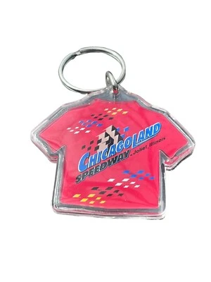 Vtg Red Shirt Shape Lucite Chicagoland Speedway Joliet Il Keychain Keyring - Image 1 of 2