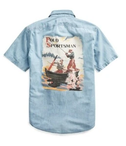 Polo Ralph Lauren Chambray Polo Sportsman Print Custom Fit Shortsleeve Shirt S - Picture 1 of 9