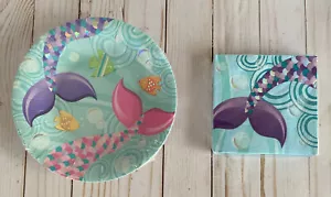 Mermaid Party Paper Dessert Appetizer Cake Plates 10 ct. + Napkins 24 ct. New - Picture 1 of 10