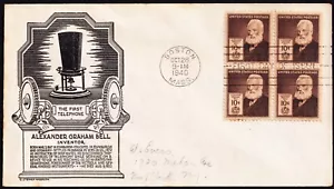 US 1940 Alexander Graham Bell Block (893) . First Day Cover . Anderson Cachet - Picture 1 of 1