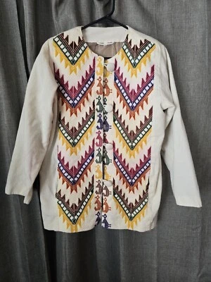 Chaqueta tapiz de lino mexicano años 70 para mujer talla M Chevron azteca Foto 1 de 4