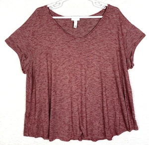 Ava and Viv Knit Top Womens Plus 4X Burgundy Stretch Short sleeve Comfort Casual - Picture 1 of 12