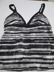 Champion Womens Size L Tankini Black/White Wireless Lined Striped Swimwear - Picture 1 of 6